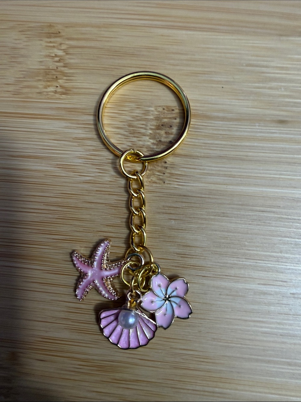 Gold Keyring with Pink Enamel Sea Charms